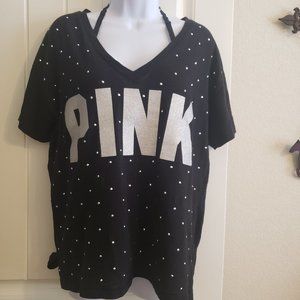 VS Pink Oversized Black Tee with Silver Bling